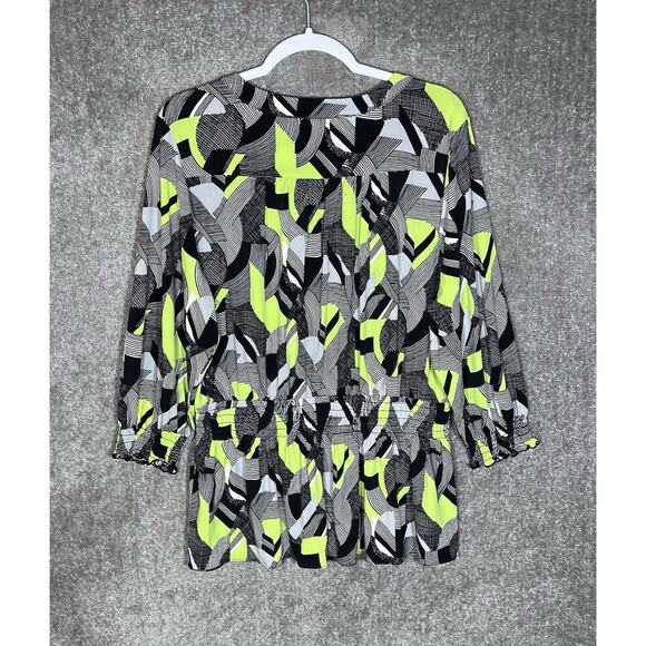 Alfani Top Womems Size XL Gray Black Green Abstract Smocked Peplum Hem‎ Stretch - Picture 2 of 5